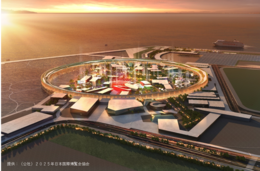 海沿いに造られ円形が照明に照らされた大阪・関西万博の会場イメージ図