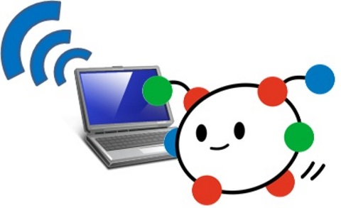 パソコンでワイファイを利用するなんとくんのイラスト