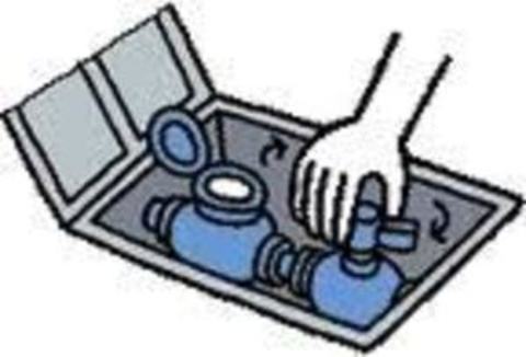 ボックス内に入っている止水栓を閉めているイラスト