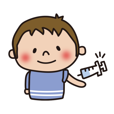 注射をうとうとしている男の子のイラスト