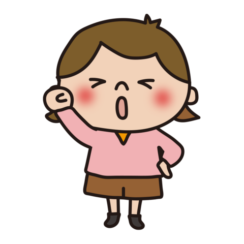 女性が右手をあげ左手を腰にあてているイラスト
